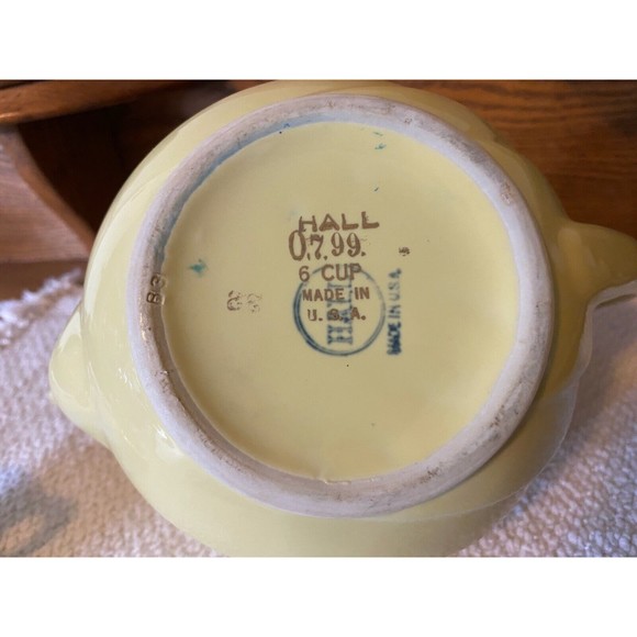 Vintage Canary Yellow/Gold Hall Pottery Teapot #799 w/ Lid Art Deco 6 Cup - Picture 9 of 10